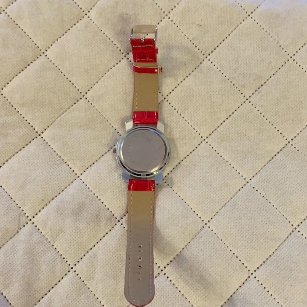 Women’s  Bling Watch Rhinestones Red Faux Leather Band Unisex Stainless Steel - Picture 4 of 6